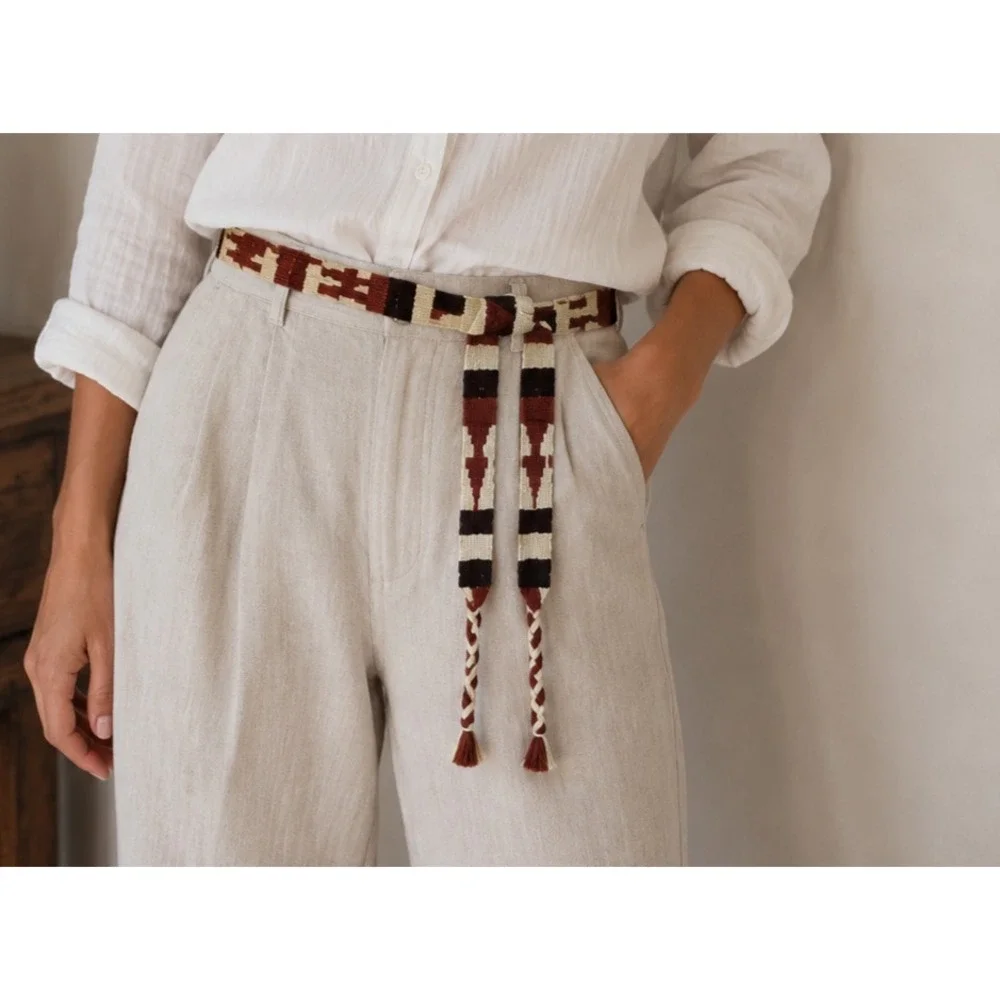 Chicos Womens Vintage Belt Handwove in Guatemala Brown Woven Tie Waist Tassels S
